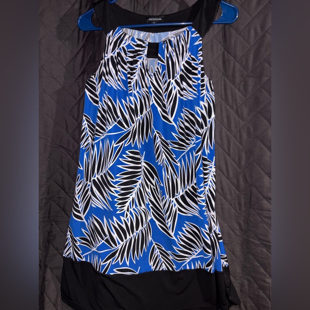 Notations Blue and Black Leaf Pattern Top